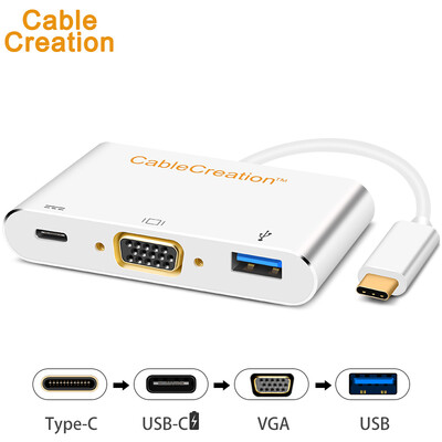 

CABLE CREATION CD0074 Type-C VGAUSB Cable HUB Converter with TV Projector 12 inch MacBook Dock USB Adapter USB-C Rechargeable