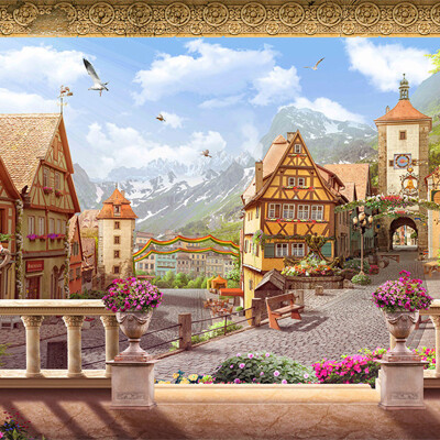 

Custom Mural Wallpaper European Style Retro Fairy Tales Town Building Photo Wallpaper For Walls 3D Restaurant Cafe Backdrop Wall