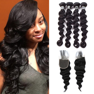 

Amazing Star Loose Wave with Closure Indian Virgin Hair Loose Wave Bundles with Closure 100 Human Hair with Closure Natural Color