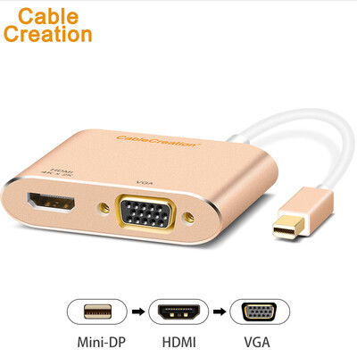 

CABLE CREATION CD0168 Mini DP to VGAHDMI 2 in 1 Converter 4K x 2K Aluminum Mini DisplayPort Adapter for Mac to TV Projection