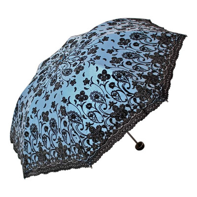 

【Jingdong Supermarket】 Paradise umbrella yarn Yingluo flocking carved carved black polyester color plastic three fold ultra-light sun umbrella blue 33114E