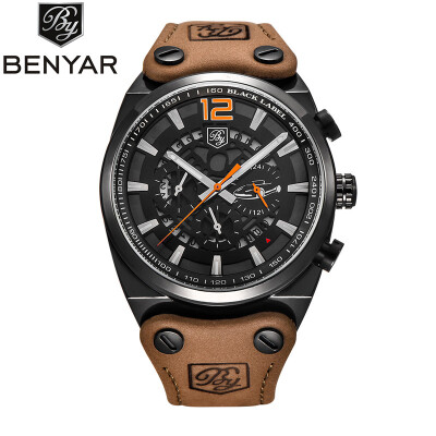 

BENYAR Luxury Brand Chronograph Sport Mens Watches Fashion Military Waterproof Leather Quartz Watch Clock Men Relogio Masculino