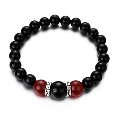 

Yoursfs Black Agate Mens Bracelet Gemstone Beads 8mm Elastic Beaded Stretch Bracelet