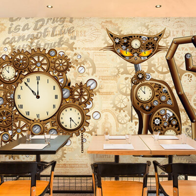 

3D photo wallpaper Vintage mechanical skull clock large mural bar KTV background wallpaper theme restaurant wallpaper