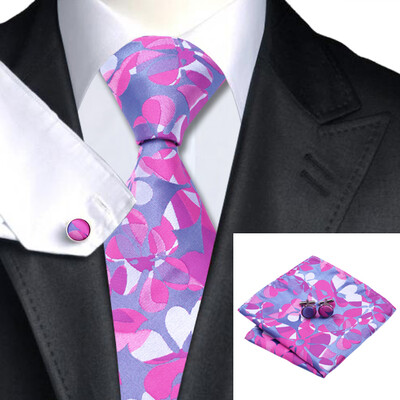 

N-1111 Vogue Men Silk Tie Set Purple Floral Necktie Handkerchief Cufflinks Set Ties For Men Formal Wedding Business wholesale