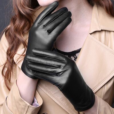 

Green source autumn&winter ladies plus velvet sheepskin gloves outdoor sports driving ski plus velvet thick fashion warm gloves black L