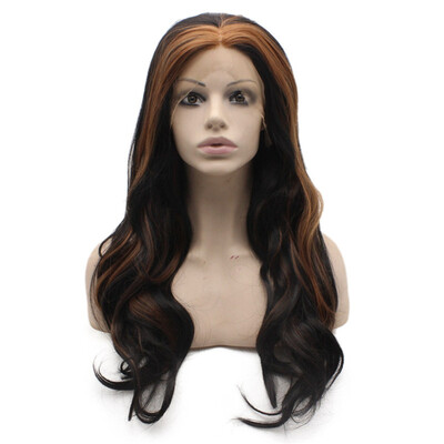 

Iwona Synthetic Hair Lace Front Long Wavy Black Hightlight Wig