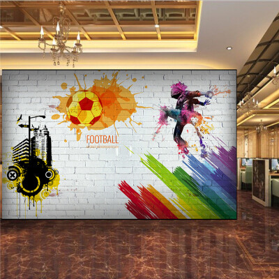 

Custom Wall Mural Brick Wall City Graffiti Football Basketball Large Murals Bar Restaurant Living Room Decor Non-woven Wallpaper