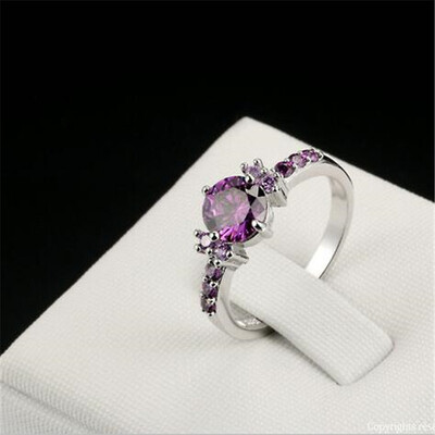

Platinum Plated Ring Fashion Elegant Purple Austrian Crystal Wedding & Engagement For Women Accessories Promise Gift R492