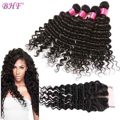 

BHF Hair Remy Virgin Malaysian Deep Wave 4 Bundles With Closure With Dhl Shipping