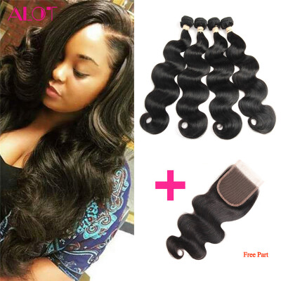 

Alot Malaysian Hair Body Wave 4 Bundles with Closure 100% Human Hair Bundle with Closure Nature Black Free Shipping