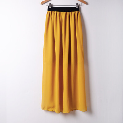 

Women Casual Solid Color Long Dress Elastic waist large size chiffon half-length skirt dress L04