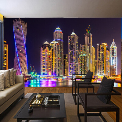 

Custom 3D Photo Wallpaper Dubai Night View City Building Wall Mural Wall Papers Home Decor Living Room Background Wall Painting