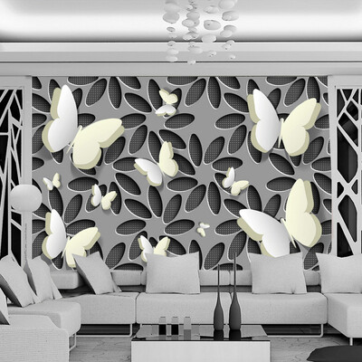 

Custom Wall Mural Wallpaper Modern Minimalist Fashion 3D Stereoscopic Flower Butterfly Living Room TV Background Wall Painting