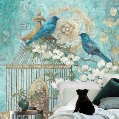 

Custom 3d mural Hand painted retro bird&flower wallpaper living room bedroom large mural