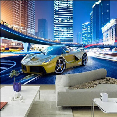 

Пользовательский 3D-город Ночной пейзаж Желтый Спортивный автомобиль Фото Обои Гостиная Прикроватная тумба Ресторан Личность Декор Стены Картины