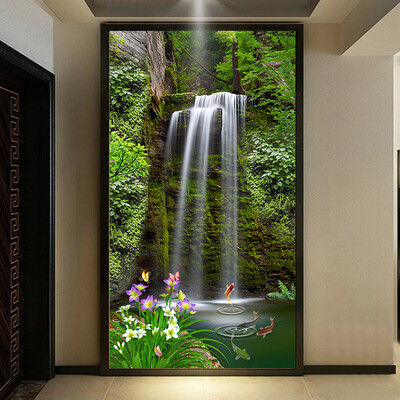 

Custom 3D Room Wallpaper For Walls Waterfall Landscape Entrance Hall Aisle Background Wall Painting 3D Embossed Mural Wallpaper