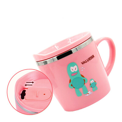 

Weilundier childrens water cup stainless steel household drinking cup baby with lid handle leak-proof drinking cup 210ml pink