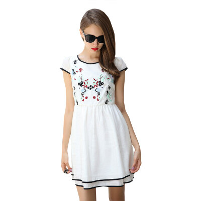 

Lovaru ™New 2015 fashion Sweet summer new fashion novel round collar short sleeve dress