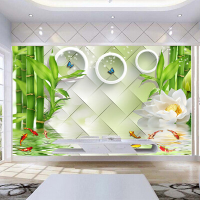 

Photo Wallpaper Chinese Style Lotus Circle Bamboo Nature Landscape 3D Wall Murals Living Room TV Sofa Backdrop Wall Decor Fresco