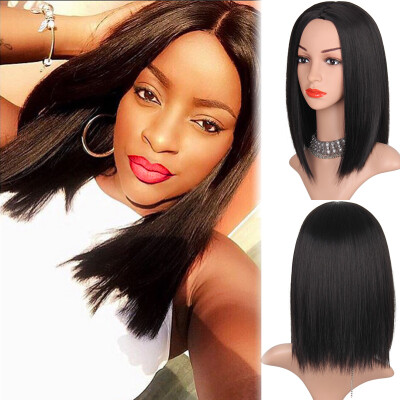 

AISI HAIR Pink Ombre Black Straight Hair Short Hair Synthetic Wigs for Black Women High temperature Fiber