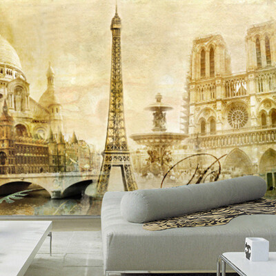 

Custom Any Size 3D Photo Wallpaper Retro Nostalgia France Famous Attractions Notre Dame Eiffel Tower Wall Mural For Bedding Room