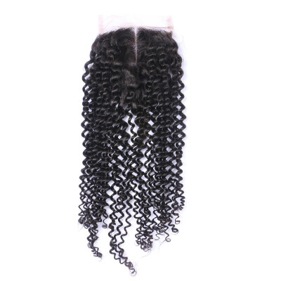 

9A Kinky Curly Closure With Baby Hair Free Middle Three Part Brazilian Virgin Human Hair Curly Closures For Sale