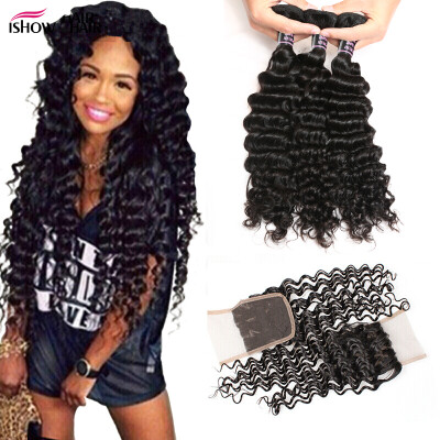 

Malaysian Deep Wave With Closure 3 Bundles Malaysian Virgin Hair With Closure 7A Malaysian Deep Curly Human Hair With Closure