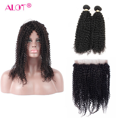 

Alot Brazilian Virgin Hair 360 Kinky Curly Lace Frontal With Bundles 7A 360 Frontal With 2 bundles Curly Weave