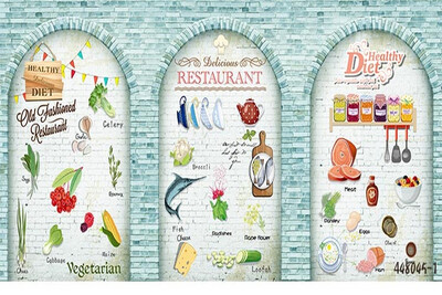 

Photo wallpaper 3D fruit vegetable brick wall wallpaper restaurant tea shop hot pot wallpaper mural