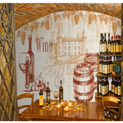 

Custom 3d mural Retro Red wine wood wallpaper leisure winery restaurant cafe bar aisle wallpaper mural