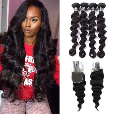 

Amazing Star Loose Wave Hair Bundles with Closure Indian Virgin Hair Loose Wave with Closure Human Hair with 4x4 Crochet Closure