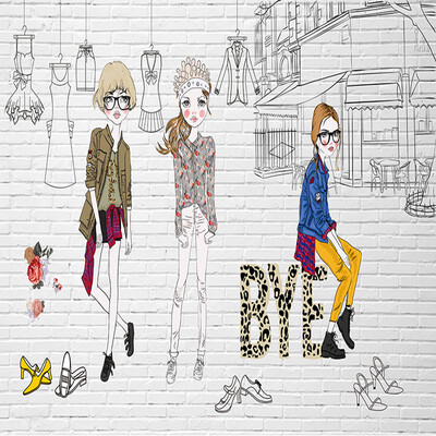 

Custom Photo Wallpaper Hand Painted Cartoon Clothing Shop Poster Mural Background Wall Decoration Painting Non-woven Wallpaper