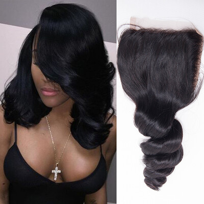 

Malaysian Loose Wave Human Hair Closure Free Part 44 Remy Virgin Hair Natural Color