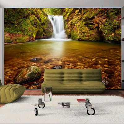 

3D Stereo Golden Waterfall Nature Wallpaper Living Room Sofa Backdrop Wall Mural Chinese Landscape Pastoral Wallpaper Home Decor