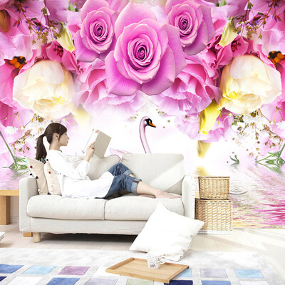 

Photo Wallpaper Modern Purple Rose Swan Fashion 3D Wall Mural Living Room Bedroom Home Decor Wall Papers Papel De Parede 3D Sala