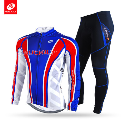 

NUCKILY Winter Thermal Bike Apperal Fleece Lightweight Bicycle Jersey with Foam Pad Tight Set