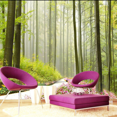 

Natural Forest 3D Wall Mural Flowers Around The Roads Custom Photo Wallpaper Living Room Entrance Wall Backdrop Home Decorations