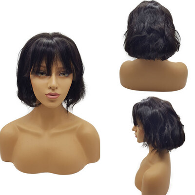 

QDKZJ Short Lace Frontal Human Hair Wigs For Black Women 8-14 Inch Lace Frontl Body Wave Brazilian Virgin Hair Wigs Bleached Knots
