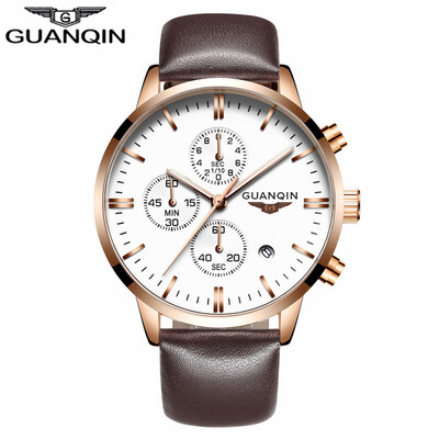

GUANQIN Mens watch top brand luxury chronograph luminous fashion mens sports leather quartz watch