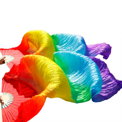 

1 Pair Dance Fans Bamboo Ribs Natural Silk Props Dye Fans Women Belly Dance Silk Fans Red Yellow Green Turquoise Purple