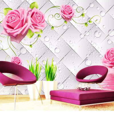 

Fashionable Interior Design 3D Stereo Water Drop Flowers Mural Wallpaper Living Room TV Sofa Backdrop Wall Romantic Wallpaper 3D