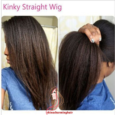 

Kinky Straight Wig Glueless Кружевные передние человеческие волосы Парики для черных женщин Бразильские волосы Natural Hairline