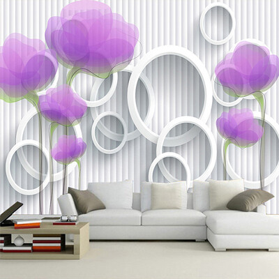 

Пользовательские фотообои Papel De Pared 3D Фиолетовый цветок Круг Полоса Стеновые обои Домашний декор Гостиная Современные обои