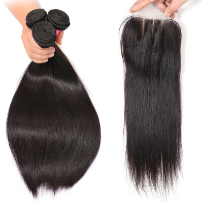 

BHF Indian Virgin Hair With Closure Factory Price Straight Human Hair With Closure Real Indian Virgin Hair Weave With Closure 2017