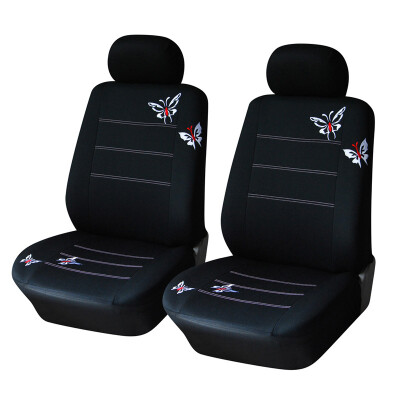 

AUTOYOUTH Polyester Fabric Front Seat Covers (2 Pieces) Universal Fit Butterfly Embroidered Fabric Black Colour Auto Interior Ac