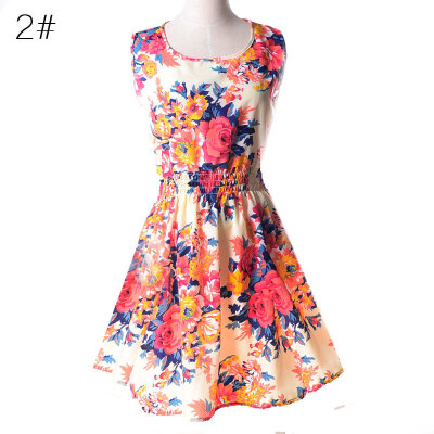 

women Dress Floral sleeveless chiffon tank dress L03