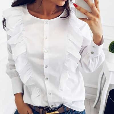 

Lovaru ™ 2017 Autumn Shirts Women White Elegant Long Sleeve O-Neck Casual Style Button Women Blouse Shirts