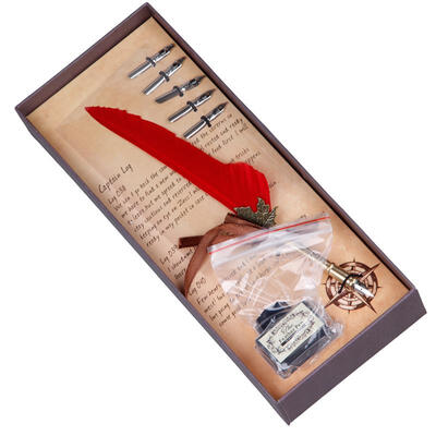 

Feather Dip Pen Beautiful Natural Quill Pen Antique Calligraphy White Goose 6 Metal Nibs in Box