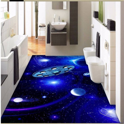 

Free Shipping aesthetic space flying saucer planet 3D stereo floor painting wallpaper waterproof flooring mural 250cmx200cm